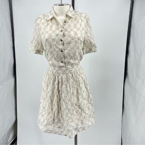 The Korner Floral white Button‎ Down Tie Back Dress Sz S